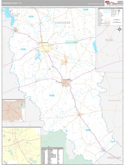 Cherokee County Tx Wall Map Premium Style By Marketmaps