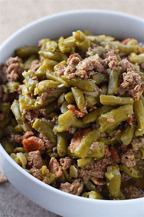 Instant pot ground turkey minestrone soup 365 days of 14. Southern Green Beans, made with bacon, onion, and ground ...