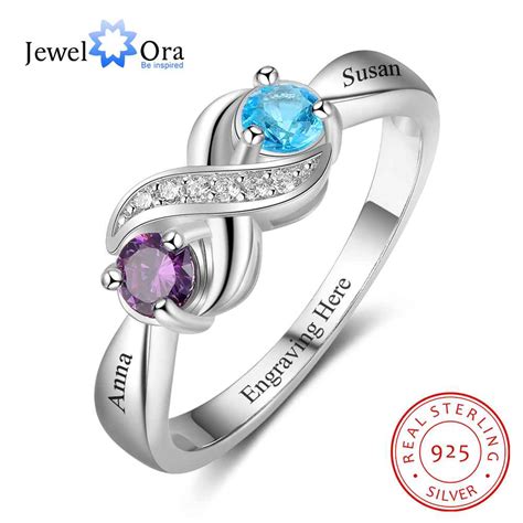 Infinity Love Promise Rings Personalized Birthstone Engrave 2 Names 925