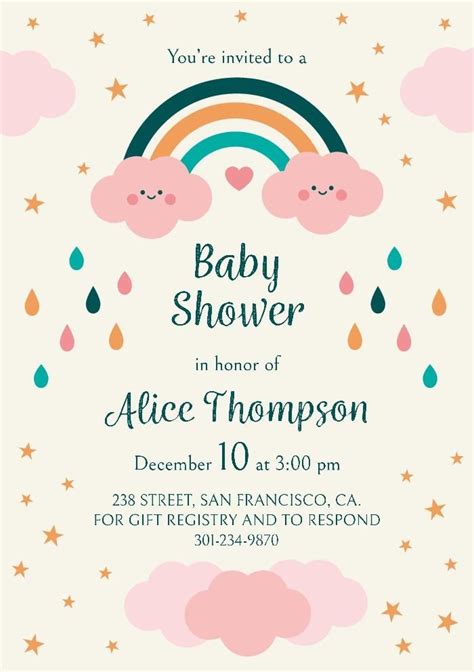 Free Cute Rainbow Baby Shower Invitation Template