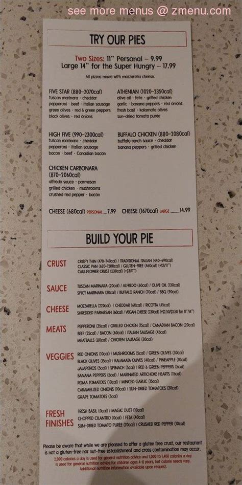 Online Menu Of Pie Five Pizza Restaurant Tiverton Rhode Island 02878