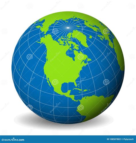 Earth Globe With Green World Map And Blue Seas And Oceans Focused On