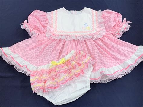 Adult Baby Sissy Littles Abdl Abc Baby Pink Gingham Dress Etsy
