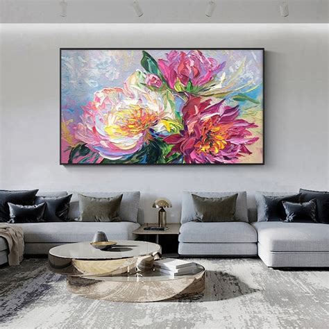 Abstract Blooming Flower Oil Painting On Canvas Purple Flower Etsy