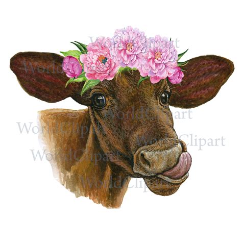 Cow With Flowers Watercolor Cow Cow Clipart Farm Clip Etsy
