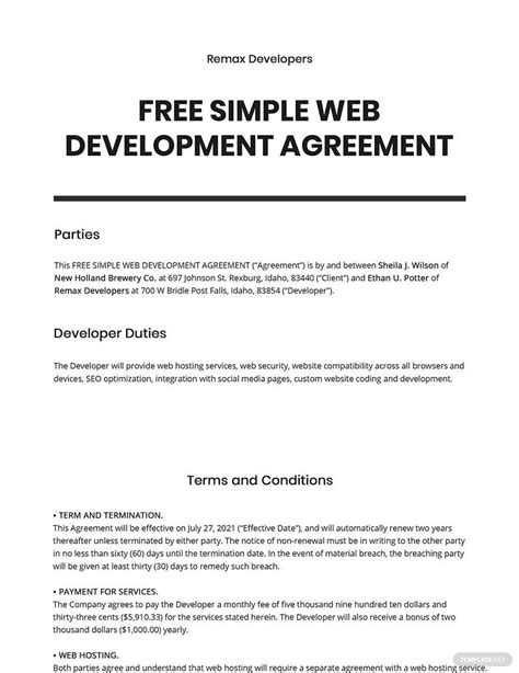 Website Development Contract Template Free