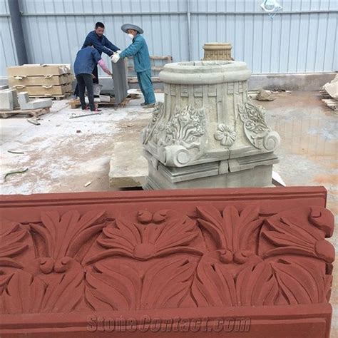 Red Sandstone Carving Stone Sculpture Relief And Etching Wall Panel From