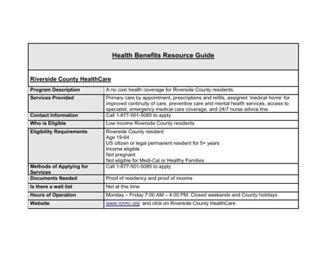 Health Benefits Resource Guide Riverside County Department Of