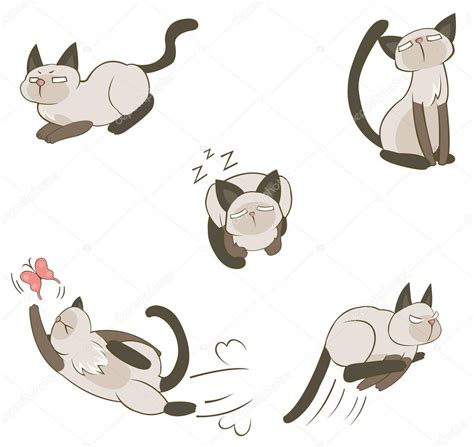 Siamese Cat In Various Action And Expression Icon Create