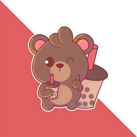 Premium Vector Cute Boba Bear Mascot Logo Kawaii