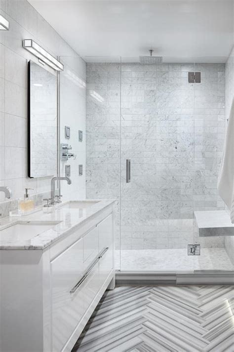 From carrara to calacatta and beyond, discover the top 70 best marble bathroom ideas. Marble Herringbone Tile Floor - Cottage - bathroom ...