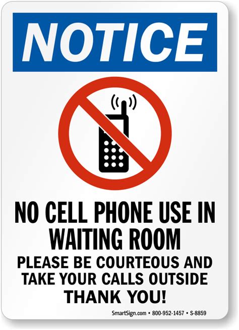 No Cell Phone Use In Waiting Room Be Courteous Sign Sku