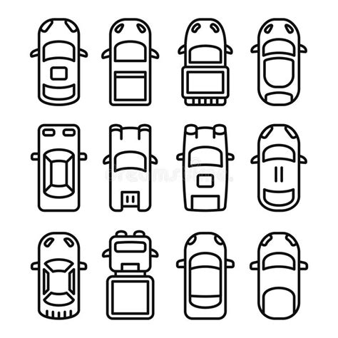 Car Top View Icon Set Line Style Vector Stock Vector Illustration Of