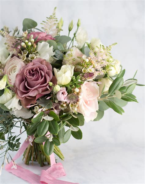 Natural Spring Bridal Bouquet With Dusky Pink Rosed Bride Bouquet
