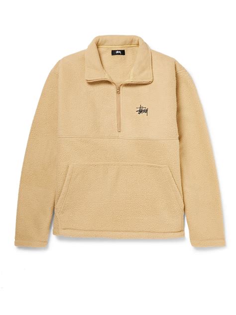 StÜssy Logo Embroidered Polar Fleece Half Zip Sweatshirt Xxl Neutrals