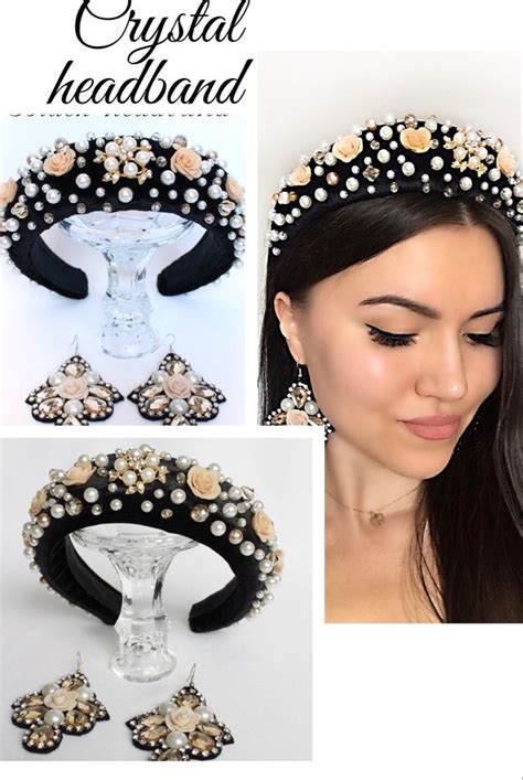Black Headband For Woman Black And Gold Wedding Crown Embellish Bead