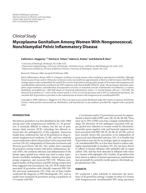 Pdf Mycoplasma Genitalium Among Women With Nongonococcal