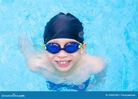 Boy Happy At Swimming Pool Stock Photo Image Of Laugh 76990180