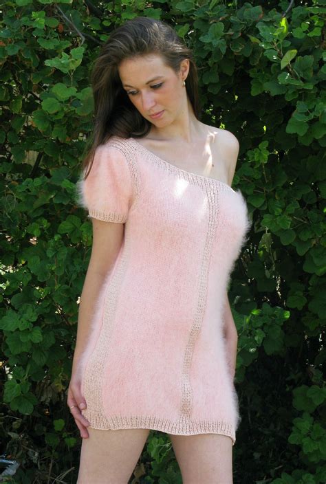 Hand Crafted Fluffy Pink Angora Sweater Dress Sweater Dress Angora