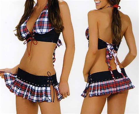 Sexy Halloween Costume Naughty Girl Checker Halter Top Mini Skirt EBay