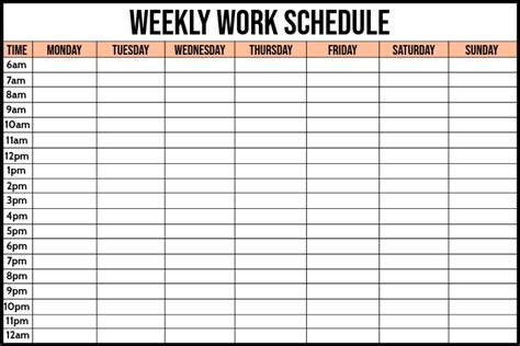 Extra Large Printable Blank Weekly Employee Schedule Calendar 10 Best
