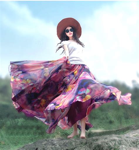 Women Summer Long Pleated Maxi Skirts Vintage Midi Adult Boho Retro