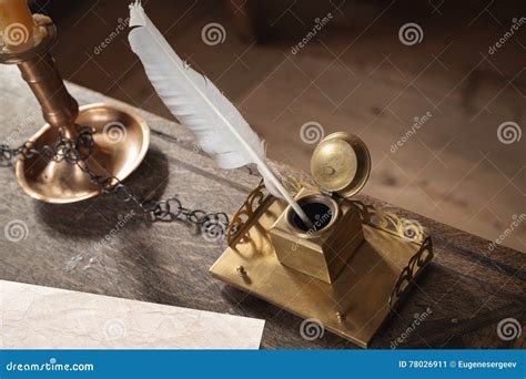 Old Writing Materials On Wooden Table Stock Image Image Of Ancient
