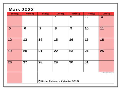 Kalender Mars 2023 För Att Skriva Ut “502sl” Michel Zbinden Se