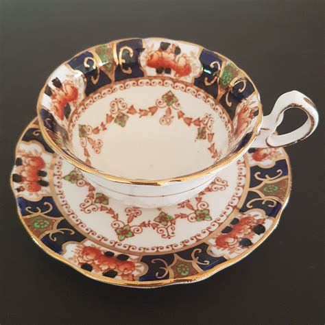 Vintage Royal Stafford Moana Blue Imari Bone China Tea Cup And Saucer Set
