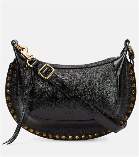 Isabel Marant Oskan Moon Leather Shoulder Bag In Black Modesens
