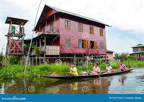 Traditional Floating Village Houses In Inle Lake Myanmar Editorial