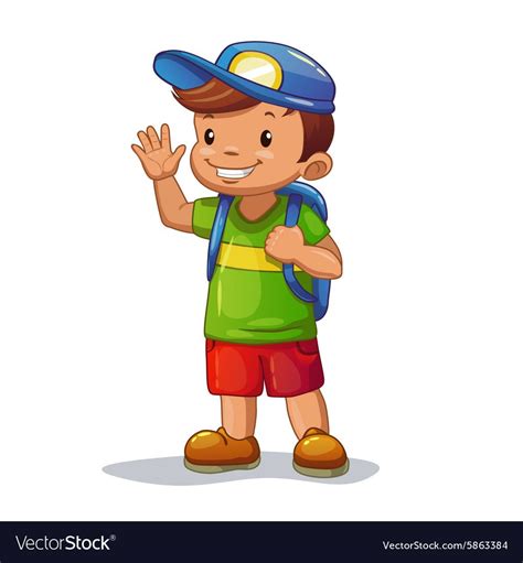 Funny Cartoon Little Boy With School Bag Vector Image