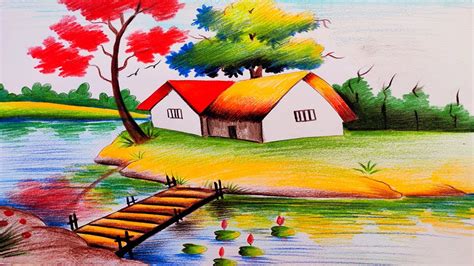 Nature Beautiful Scenery Drawing With Pencil Colour But Youre All
