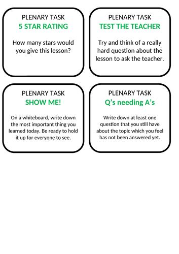 Plenary Task Ideas Teaching Resources
