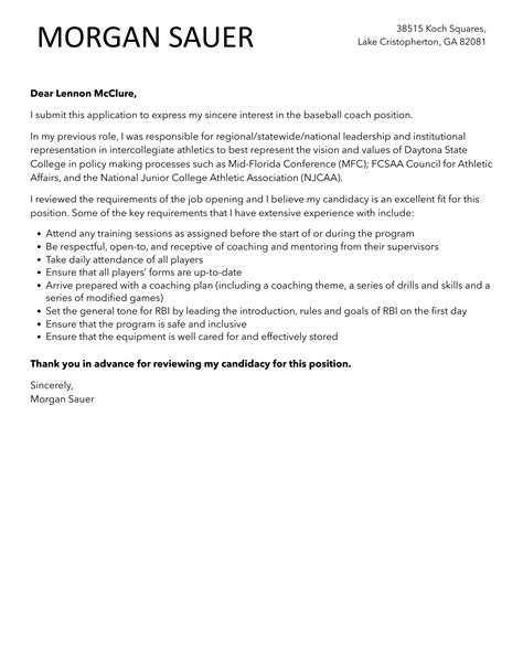 Baseball Coach Cover Letter Velvet Jobs