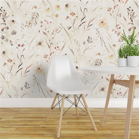 Peel And Stick Wallpaper 2ft Wide Neutral Botanicals Watercolor Floral