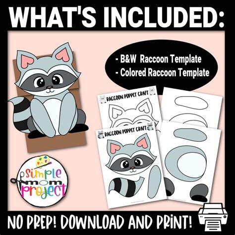 Raccoon Paper Bag Puppet Craft Template Simple Mom Project Store
