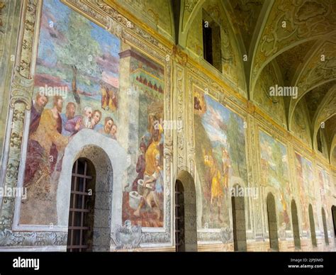 wall frescos of the chiostro maiolicato or chiostro delle clarisse of the complesso monumentale