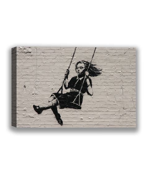Banksy Canvas Wall Art Little Girl On A Swing Graffiti Home Etsy