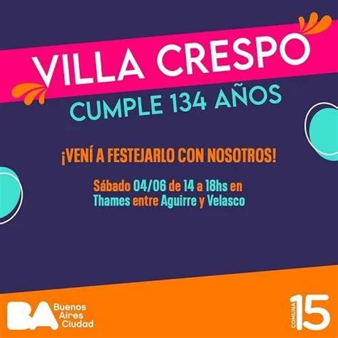 Villa Crespo Cumple 134 Años Y La Comuna 15 Lo Celebra Con Distintas