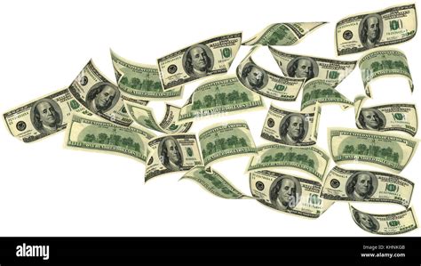 100 Dollar Bills Flying On White Background The Image Of Very Big