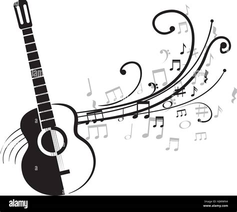 Acoustic Guitar With Musical Notes Vector Illustration Design Stock