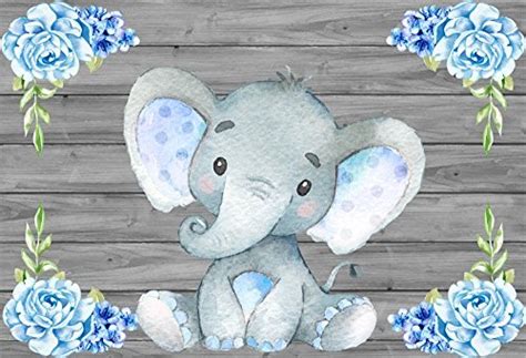 Lfeey 7x5ft Baby Elephant Backdrop Light Blue Flowers Decor Kids