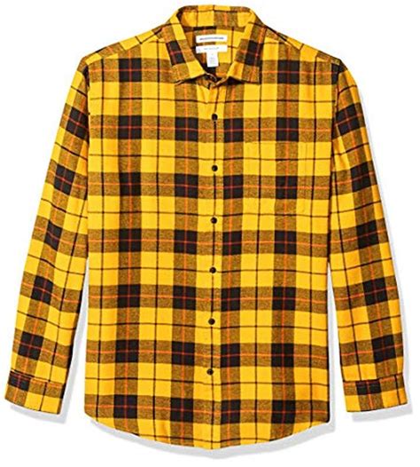 Amazon Essentials Regular Fit Long Sleeve Plaid Flannel Shirt In Yellow