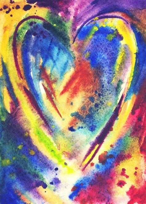 Multi Colored Heart Abstract Painting Watercolor In An Expressive