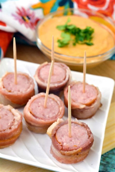 Bacon Wrapped Brats With Beer Cheese Sauce Cheekykitchen