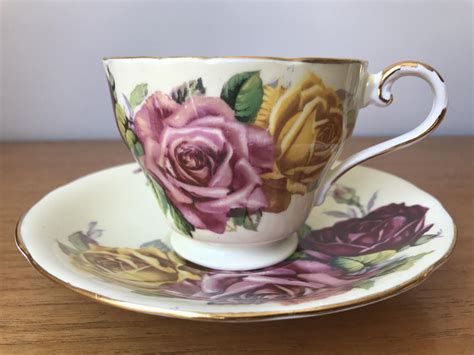 Aynsley Rose Tea Cup And Saucer Pink Yellow And Red Roses Etsy Tea Cups Rose Tea Cup Tea
