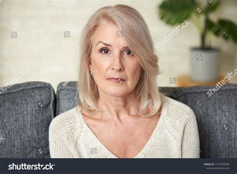 Sad Senior Blonde Woman Sitting On Stock Photo 1721855038 Shutterstock