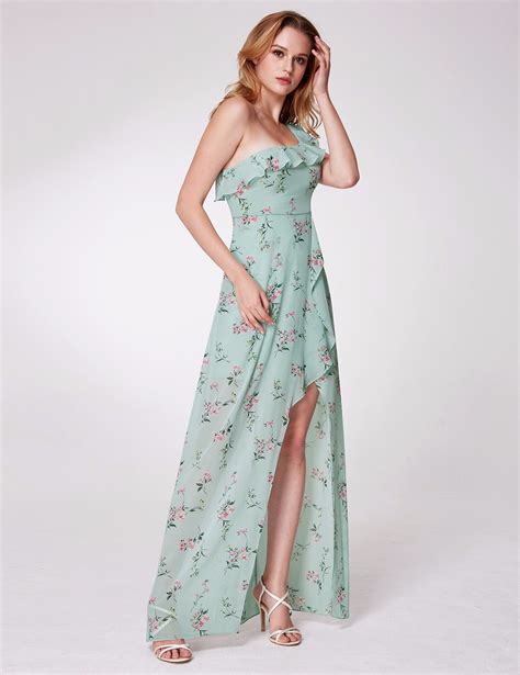 Womens One Shoulder Floral Print High Low A Line Party Dress Bridesmaid