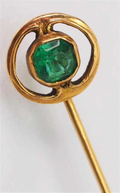 Sold Price Antique Emerald 14 Karat Yellow Gold Stick Pin June 3